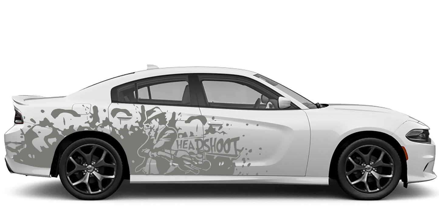 head shoot side decals for dodge charger 2015 to 2023 models gray