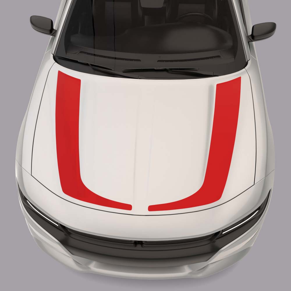 white car with red Hockey Stick Hood Stripes