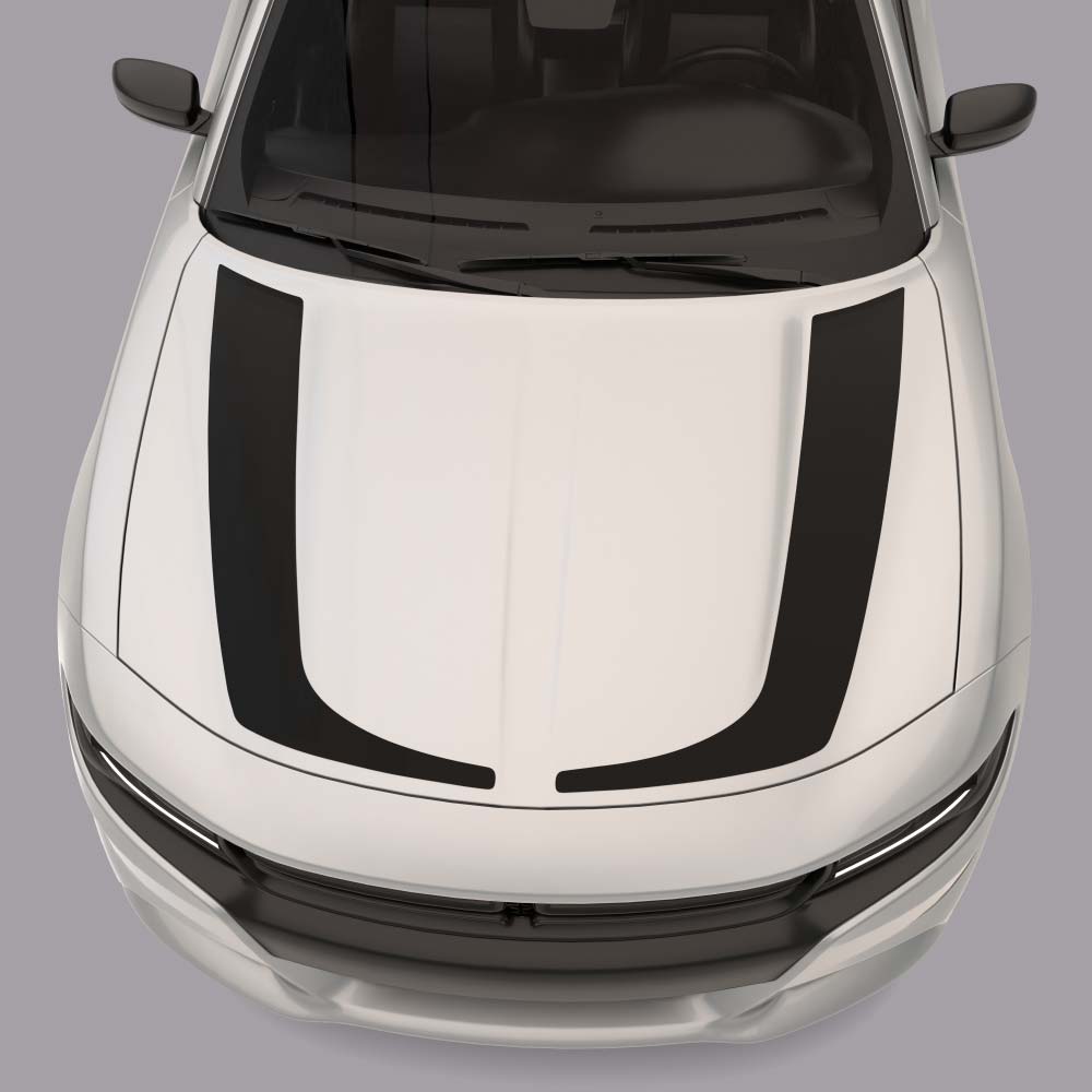 white car with black Hockey Stick Hood Stripes