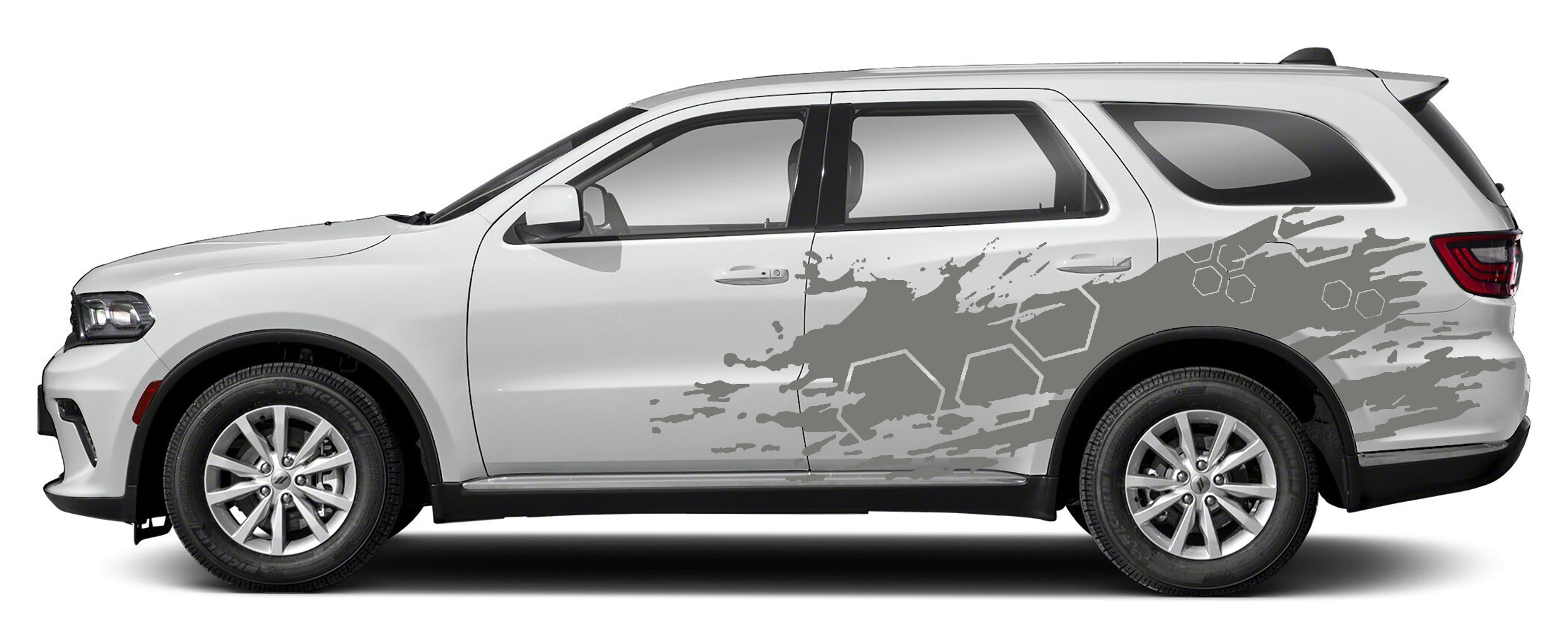 honey comb grunge side graphics for dodge durango 2021 to 2024 models gray