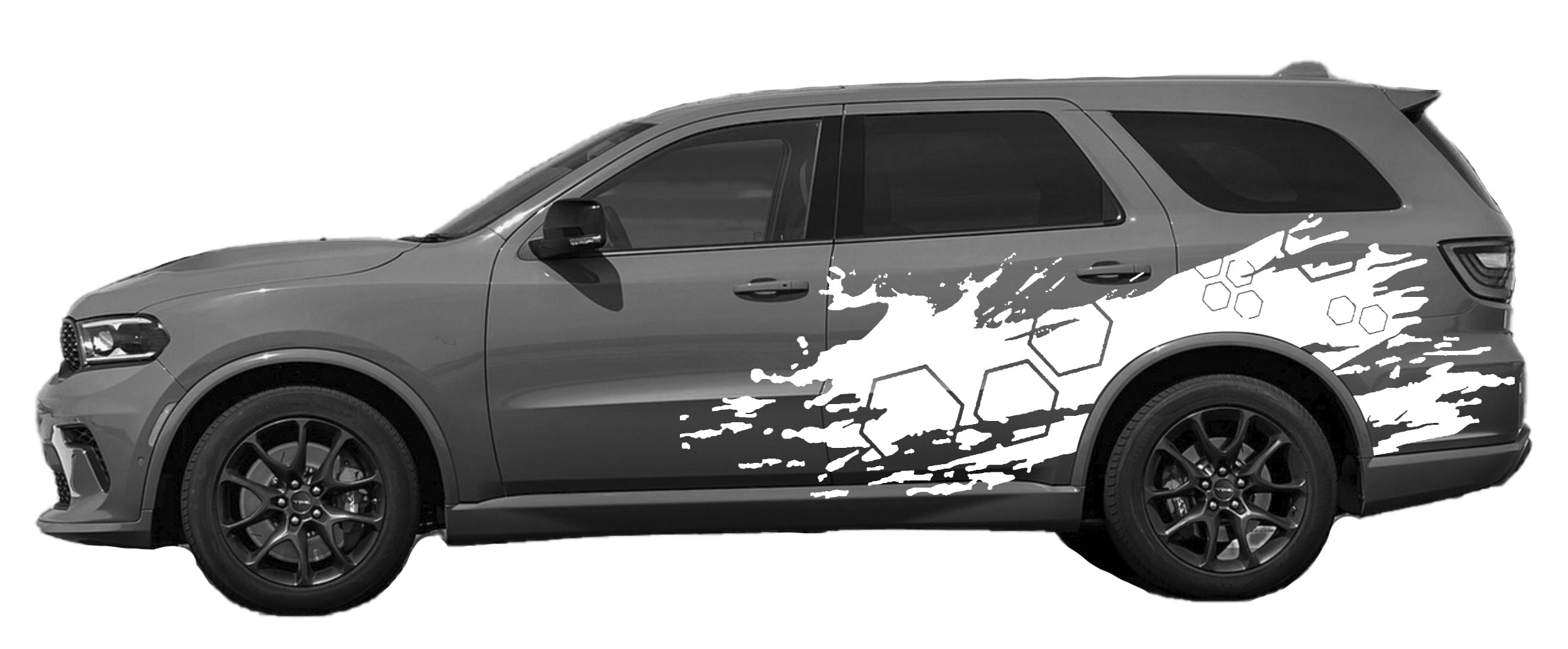 honey comb grunge side graphics for dodge durango 2021 to 2024 models white