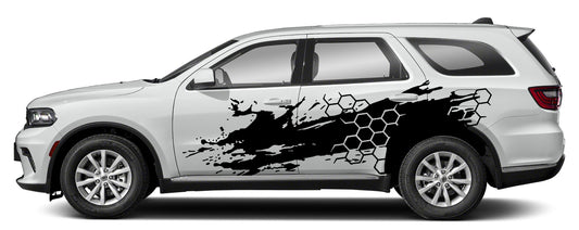 Dodge Durango HoneyComb Grunge Side Decals (Pair) : Vinyl Graphics Kit Fits (2021-2023)