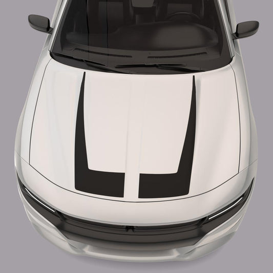 Hood Center Accent Hockey Stripes white car with black stripes