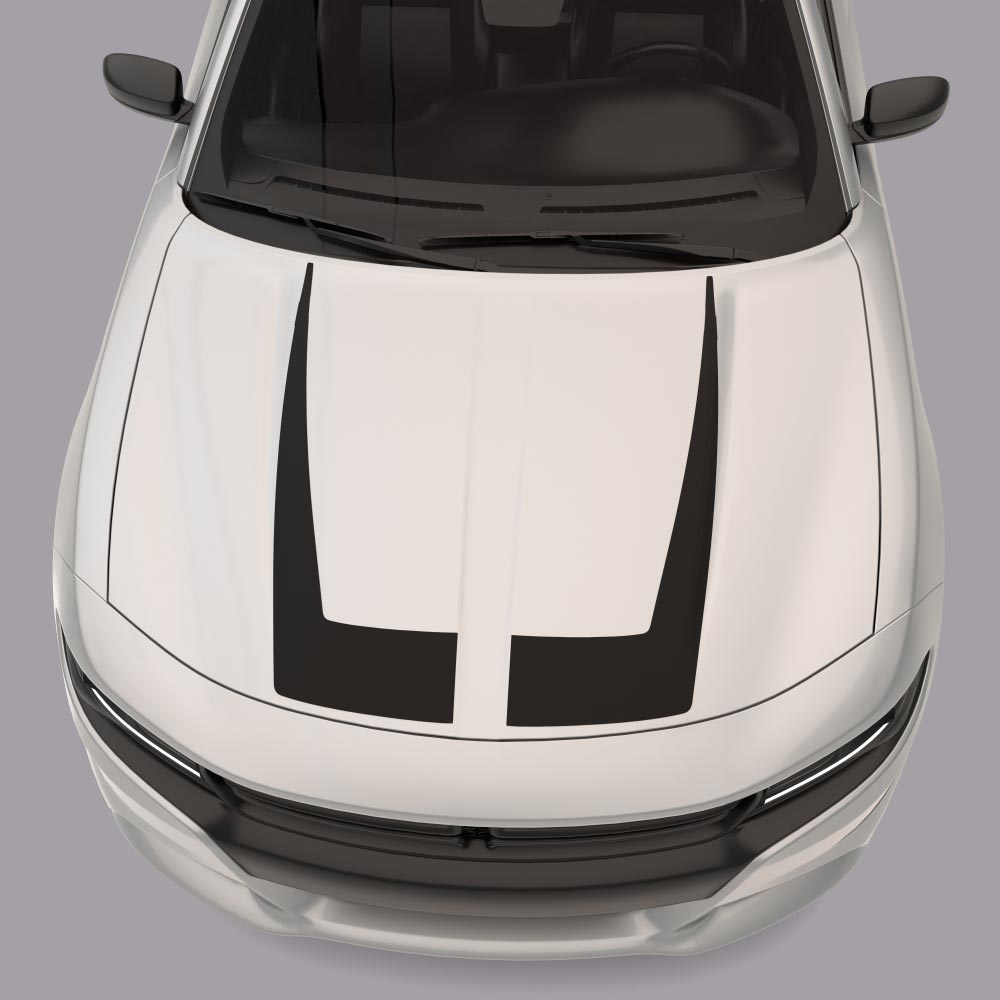 white car with black Hood Accent Hockey Stripes