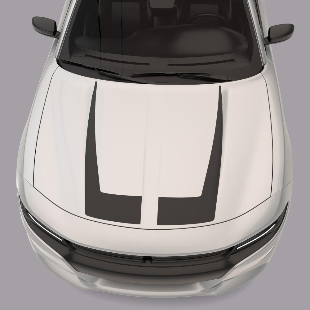 white car with matte black Hood Accent Hockey Stripes