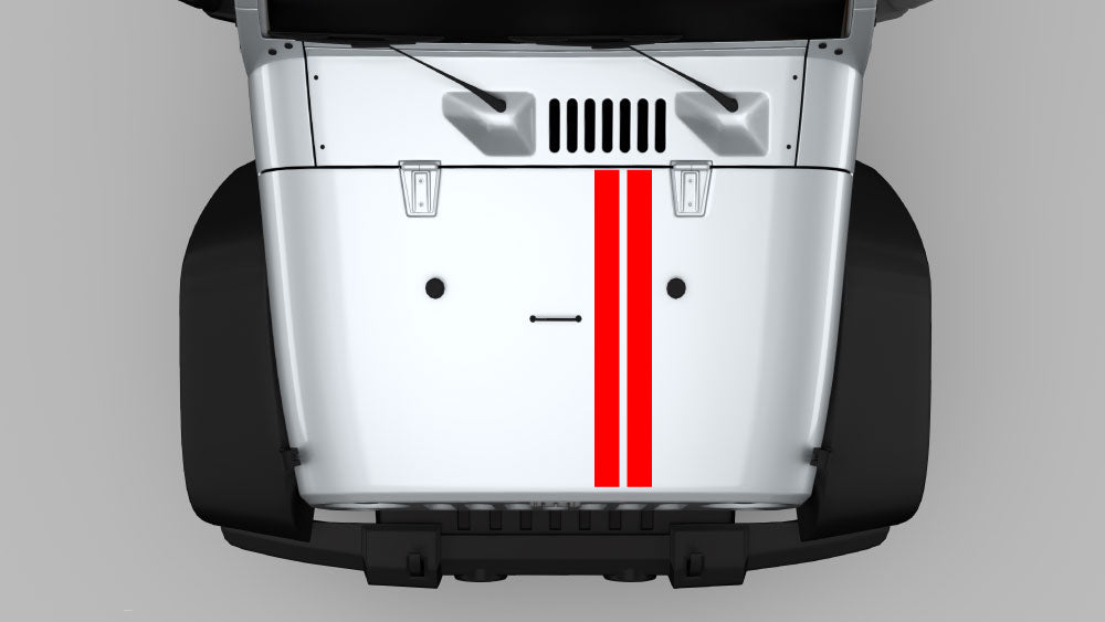 Dual center racing stripe hood decal style B on Jeep Wrangler JK
