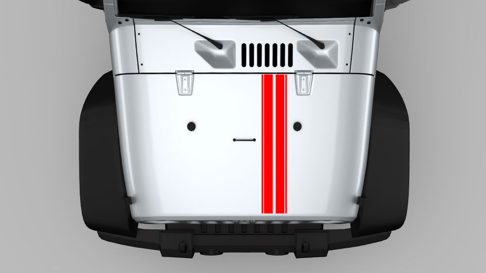 Center hood racing stripe decal style E on Jeep Wrangler JK
