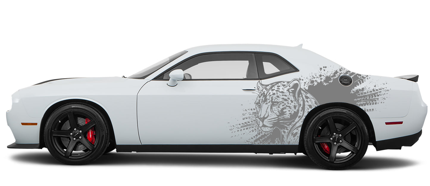 leopard side splash graphics for dodge challenger 2008 to 2023 models gray