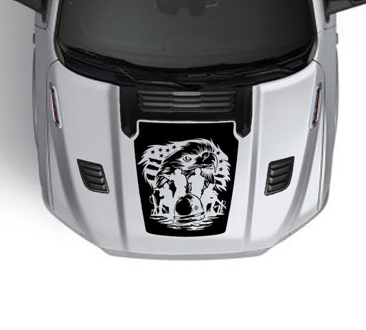 Eagle Army Sport hood graphics for dodge ram 1500 2019 to 2023 models black