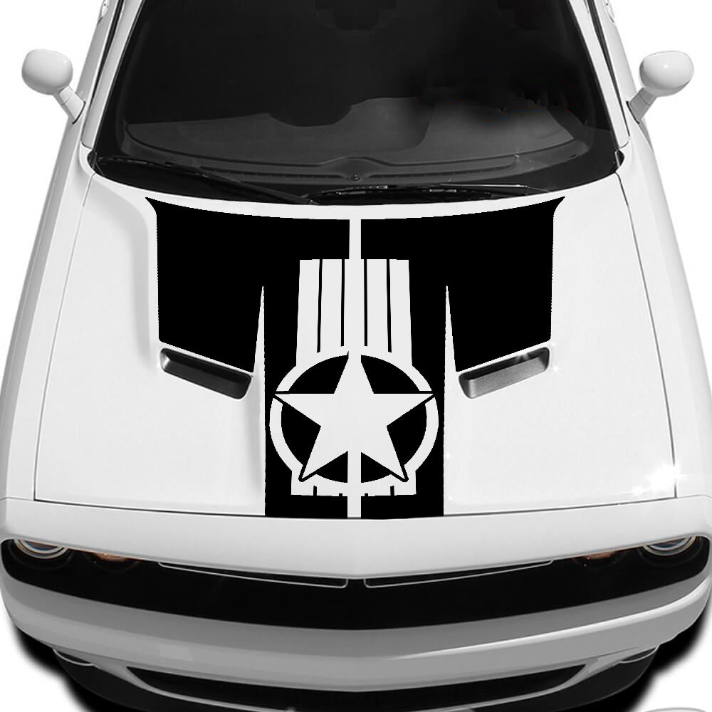 Military Star Hood Decal For Dodge Challenger 2015 to 2023 models black