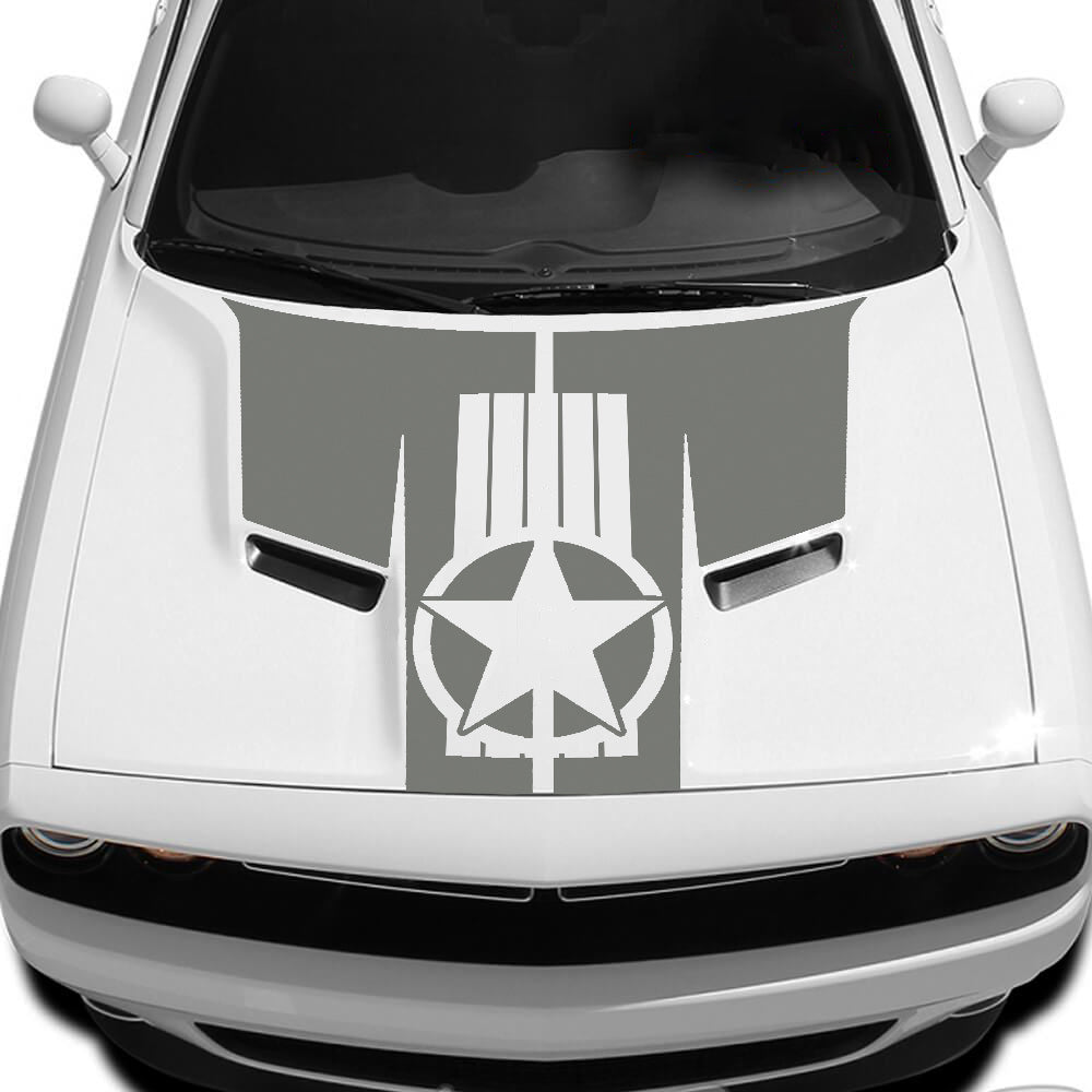 Military Star Hood Decal For Dodge Challenger 2015 to 2023 models gray