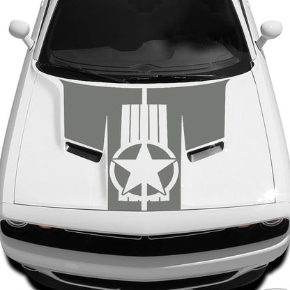 Military Star Hood Decal For Dodge Challenger 2015 to 2023 models gray