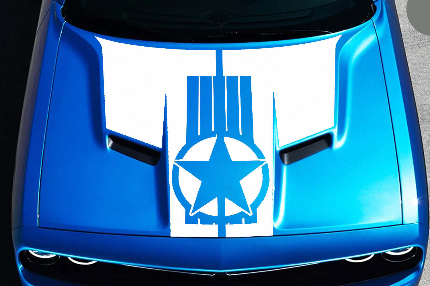 Military Star Hood Decal For Dodge Challenger 2015 to 2023 models white