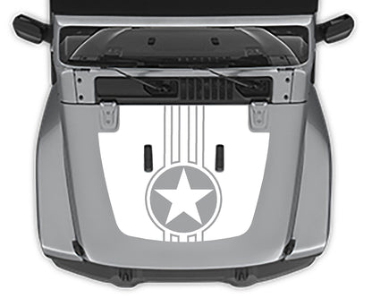 Military Star Stripe 2 Hood Decal Jeep Wrangler Jl  white