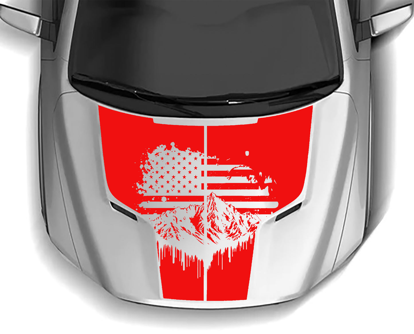 mountains and American flag hood graphics for dodge ram 1500 hemi 2009 to 2018 models red