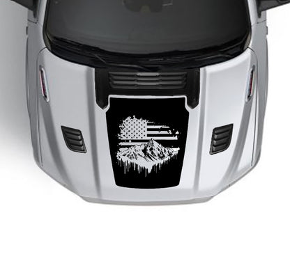 Mountain usa flag performance hood graphics for dodge ram 1500 2019 to 2023 models black