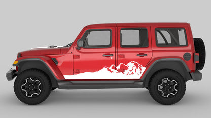 White Side Mountain Stripes Graphics & Decals on Red Jeep Wrangler JL