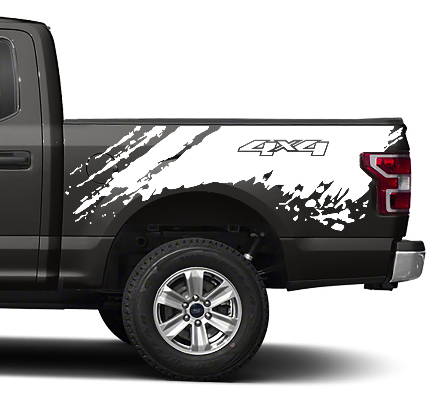 mud splash 4x4 bed graphics for ford f 150 2015 to 2020 models white