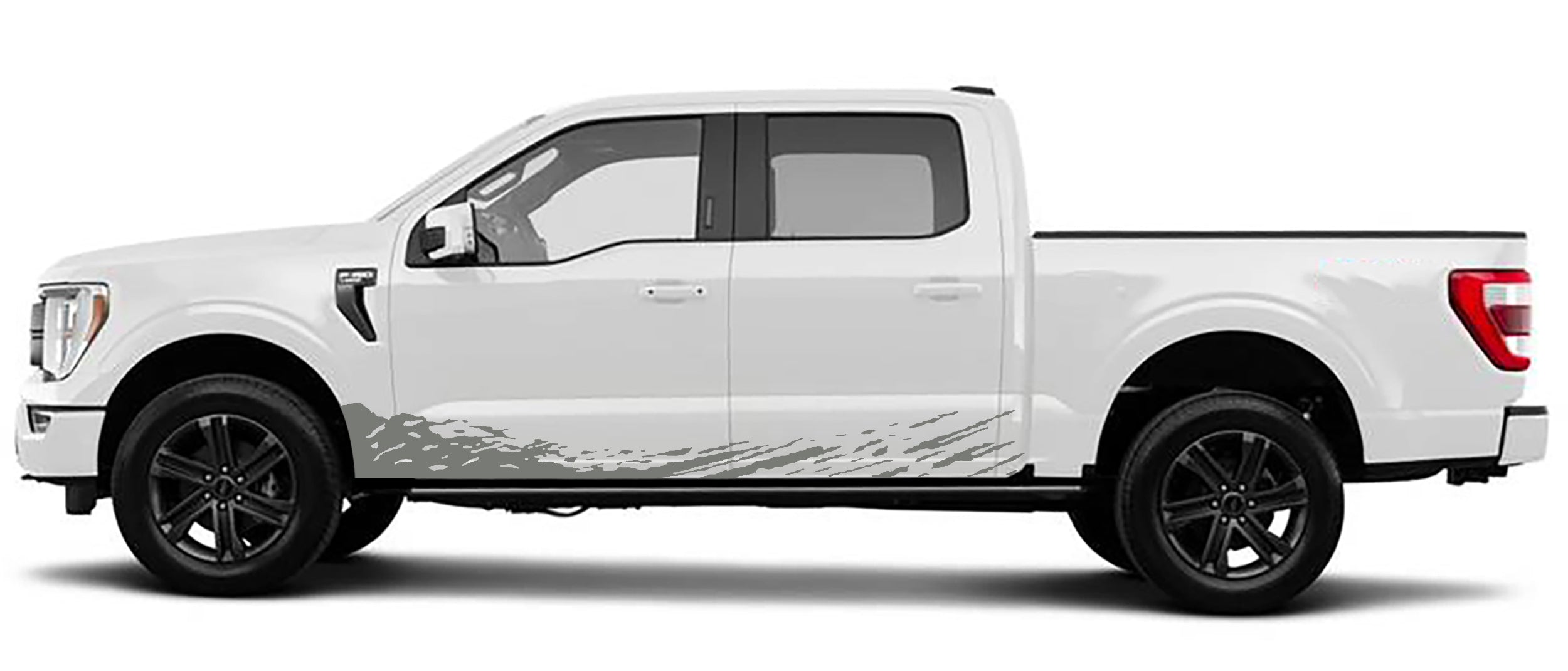 mud splash rocker stripe graphics for ford f 150 2021 to 2023 models gray