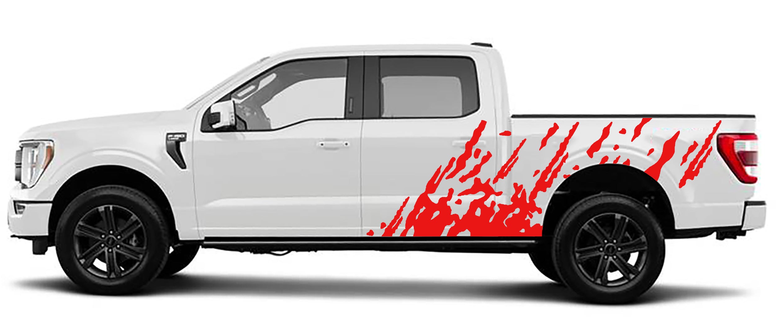 mud splash side graphics for ford f 150 2021 to 2023 models red