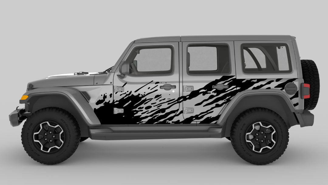 Black Color Mud Splash Side Decals on Gray Jeep Wrangler JL
