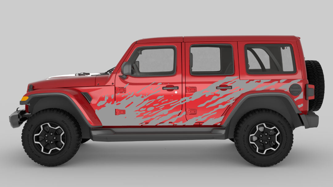 Gray Color Mud Splash Side Decals on Red Jeep Wrangler JL