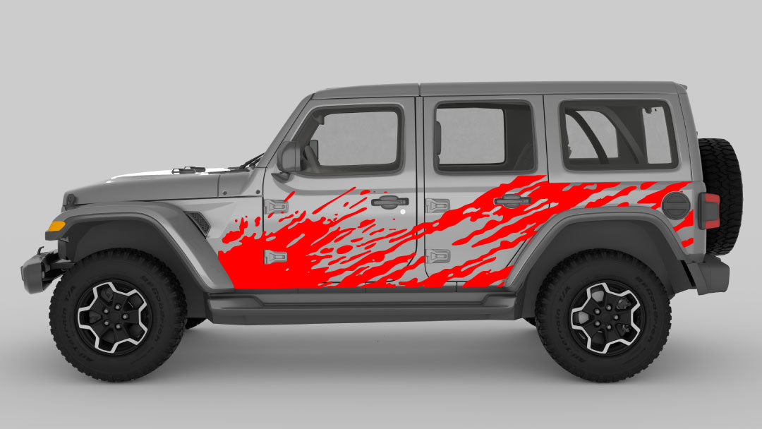 Gray Color Mud Splash Side Decals on Red Jeep Wrangler JL