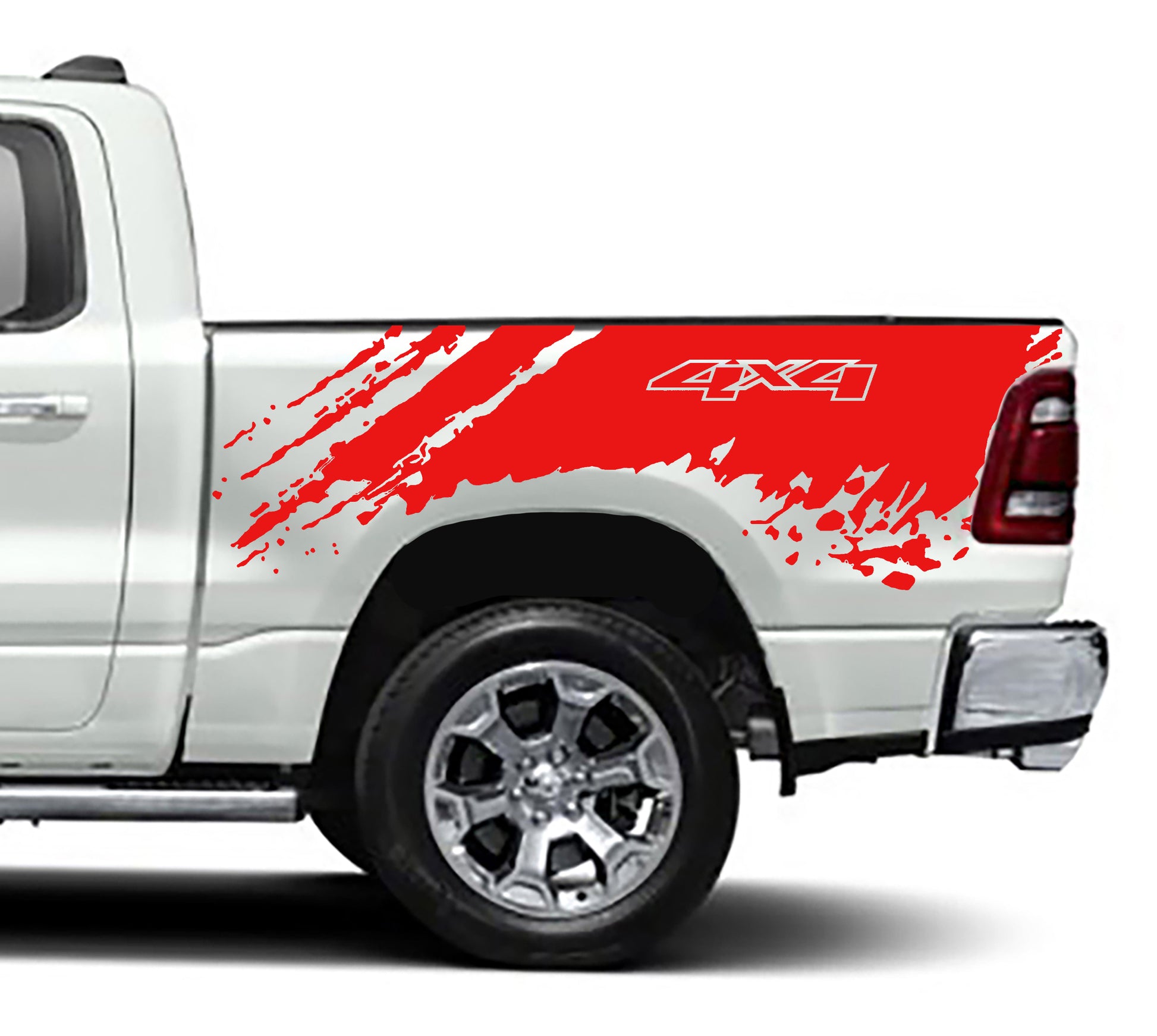 mud splash 4x4 bed graphics for dodge ram 1500 2500 2019 to 2023 models red