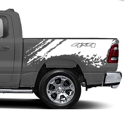 mud splash 4x4 bed graphics for dodge ram 1500 2500 2019 to 2023 models white