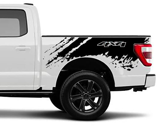 Ford F-150 Mud Splash 4x4 Bed Decals (Pair) : Vinyl Graphics Kit Fits (2021-2023)