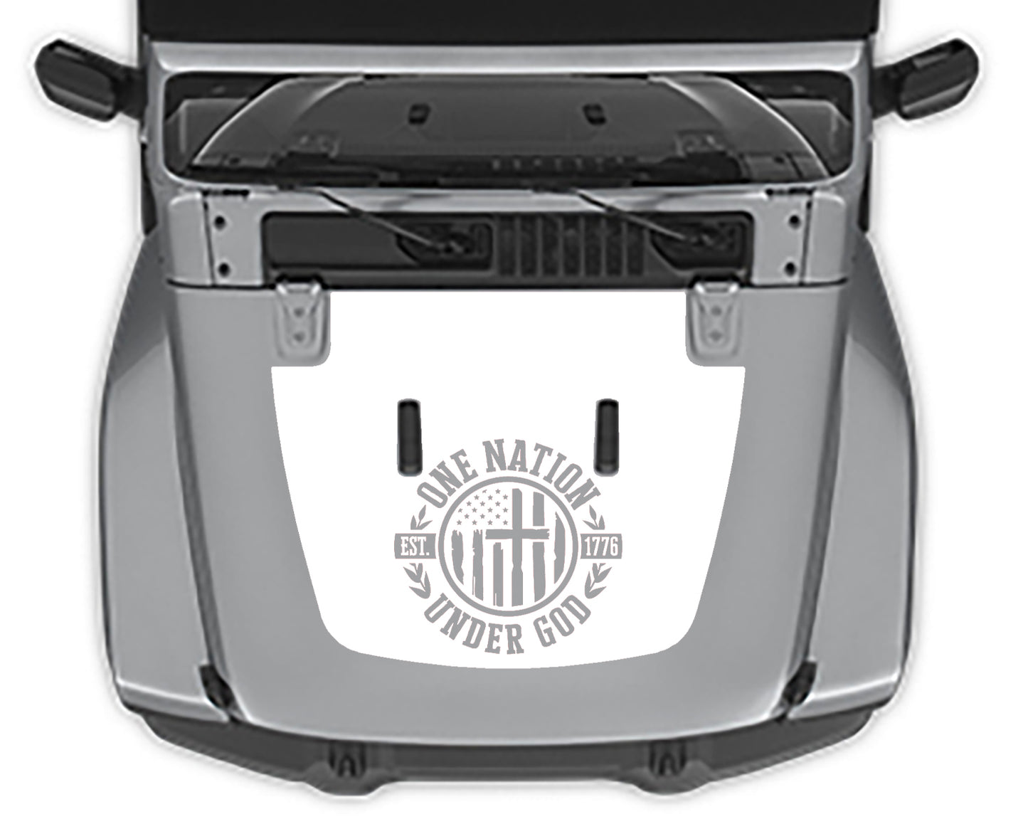 One nation under god hood decal for jeep wrangler jl white