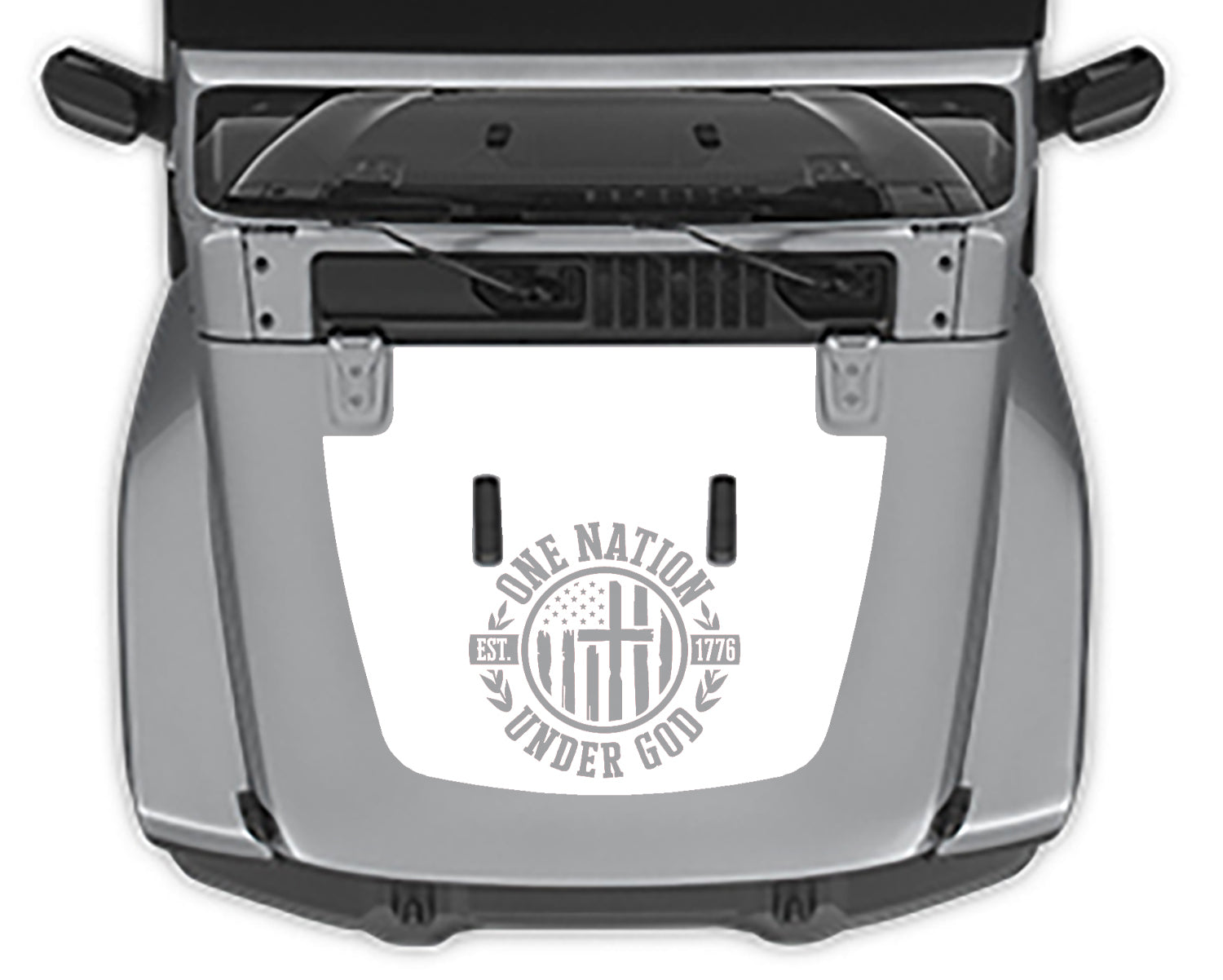 One nation under god hood decal for jeep wrangler jl white