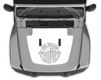 One nation under god hood decal for jeep wrangler jl white