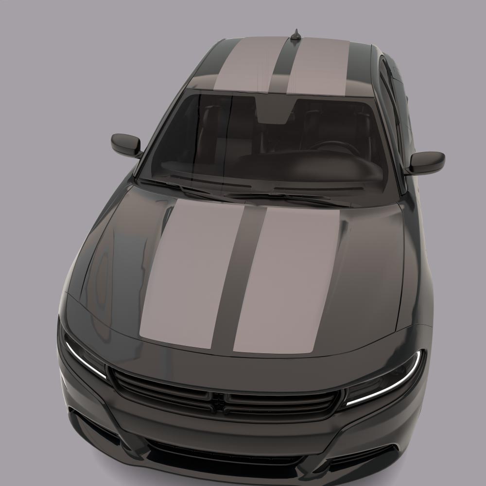 Over The Top Dual Racing Stripes black car gray stripes