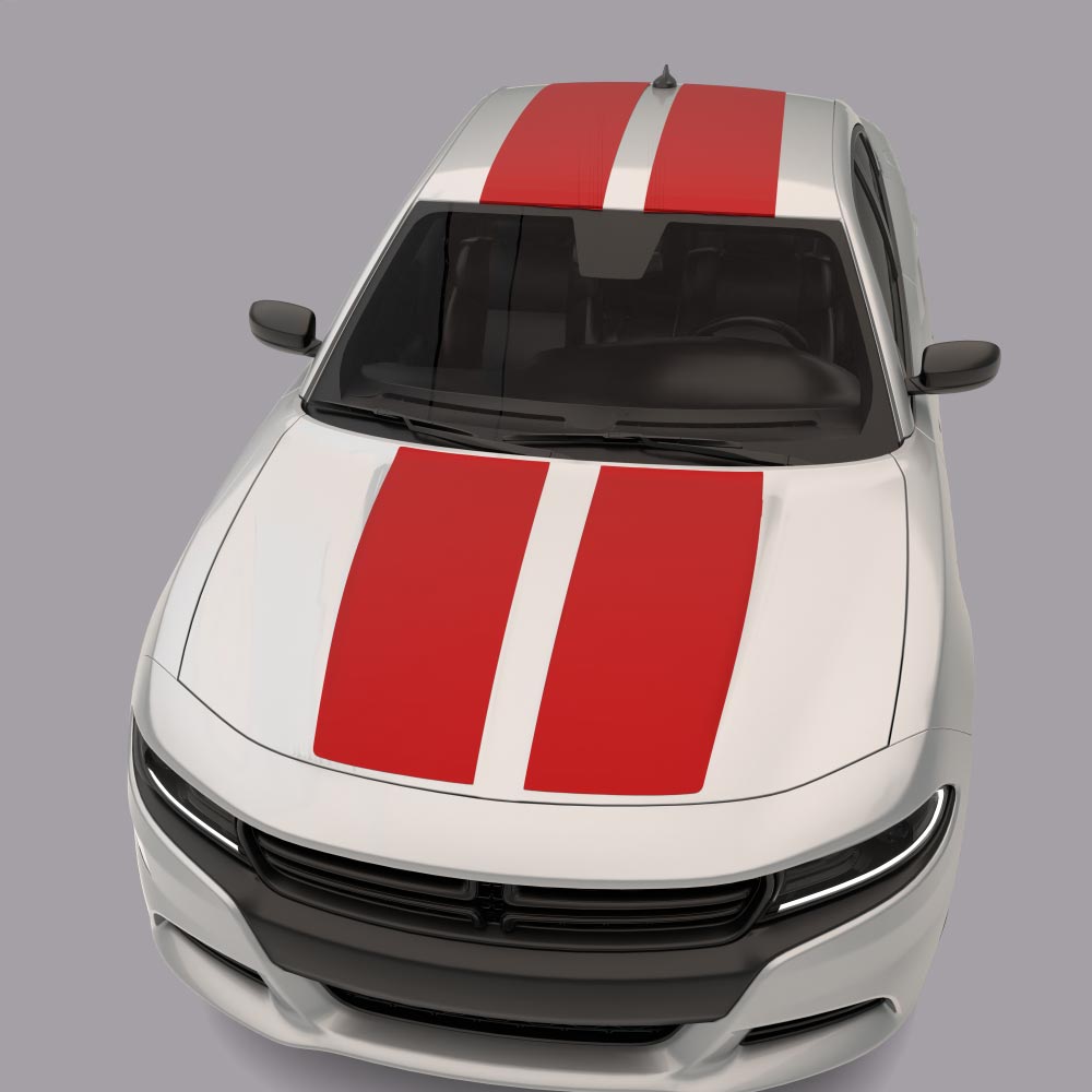 Over The Top Dual Racing Stripes white car red stripes