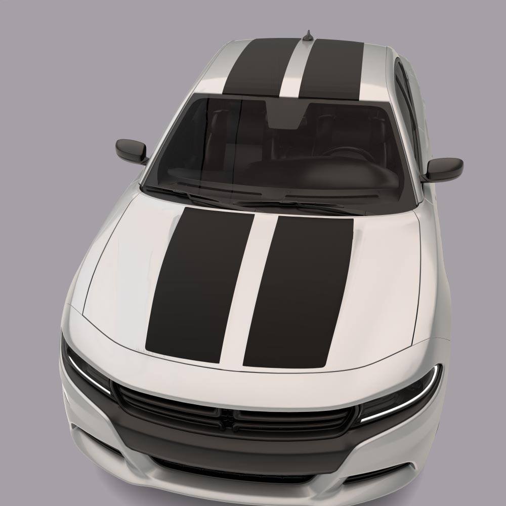 Over The Top Dual Racing Stripes white car black stripes