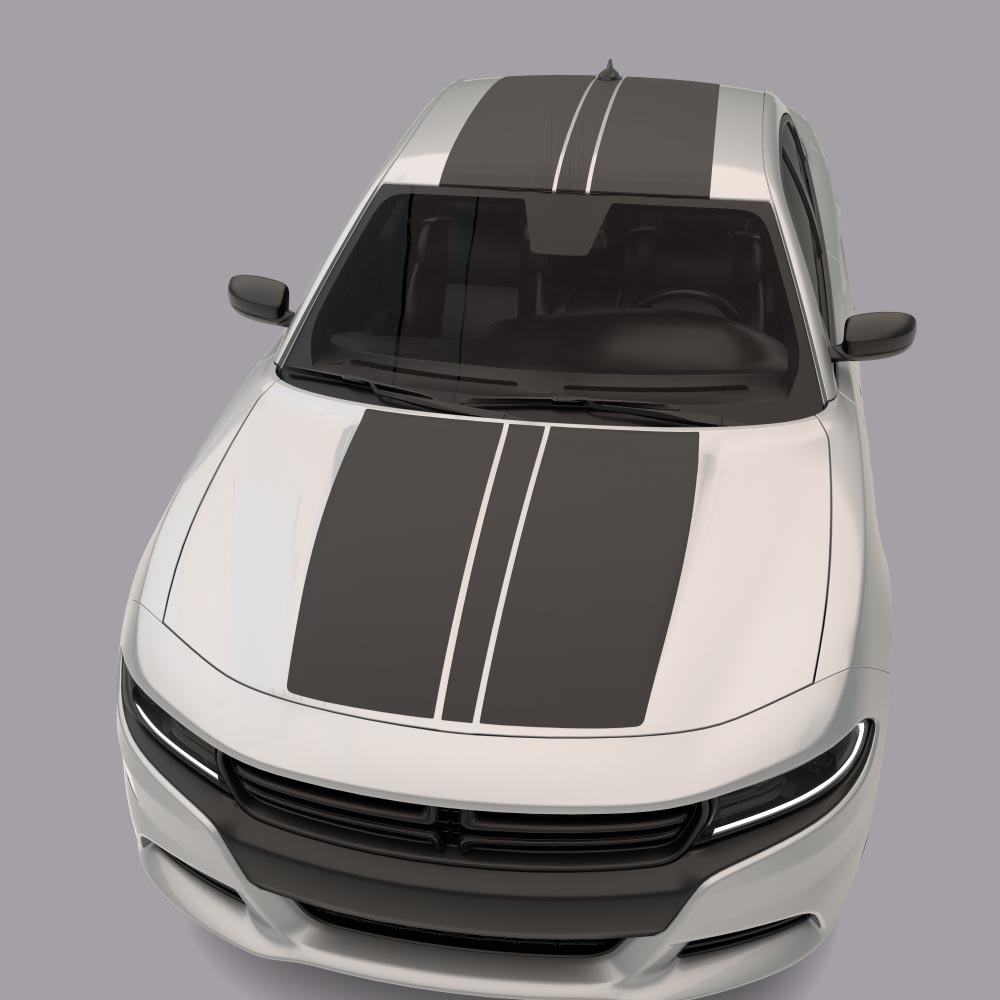 Over The Top Sports Stripes white car matte black stripes