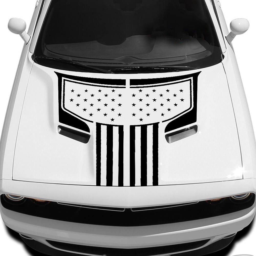Dodge Challenger Patriot US Flag Hood Decal : Vinyl Graphics Kit Fits (2015-2023)