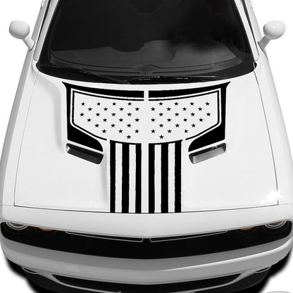 Dodge Challenger Patriot US Flag Hood Decal : Vinyl Graphics Kit Fits (2015-2023)