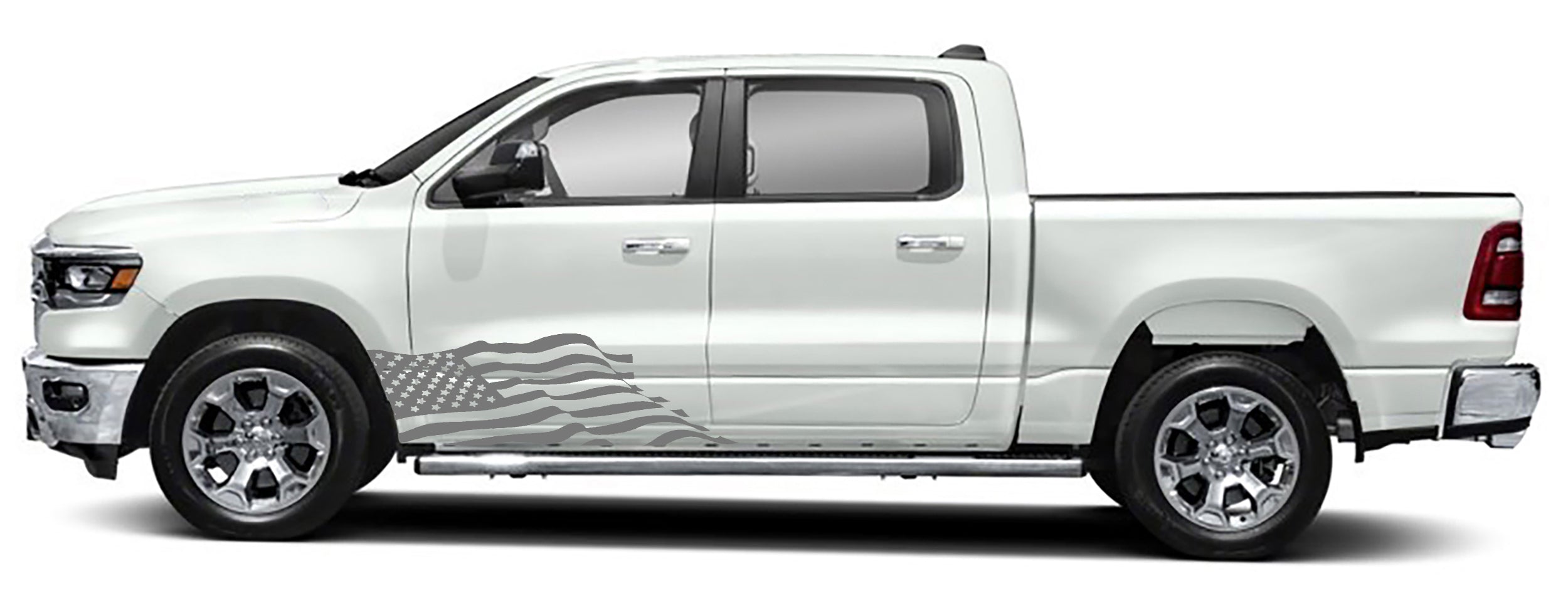 Patriot american flag side graphics for dodge ram 1500 2500 2019 to 2023 models gray
