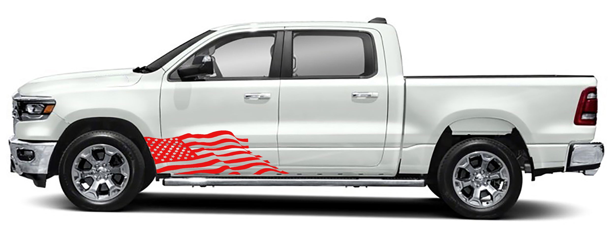 Patriot american flag side graphics for dodge ram 1500 2500 2019 to 2023 models red