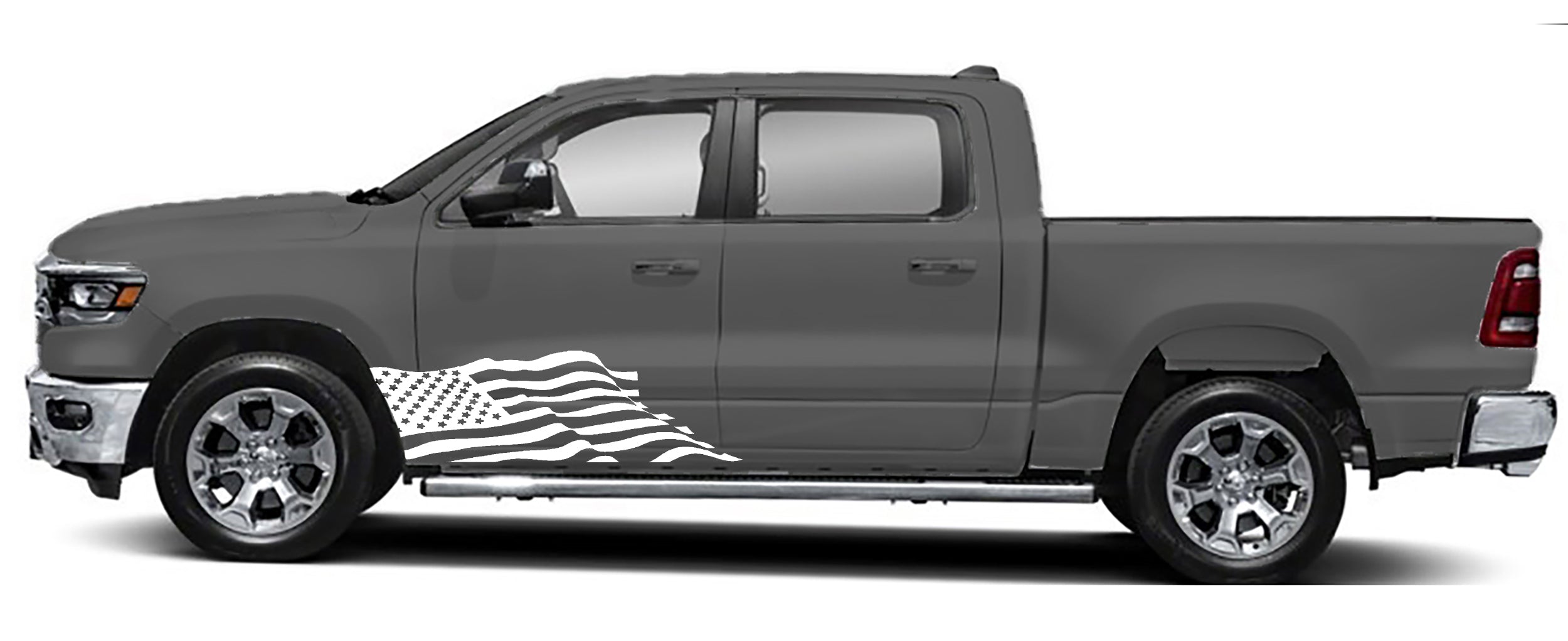 Patriot american flag side graphics for dodge ram 1500 2500 2019 to 2023 models white
