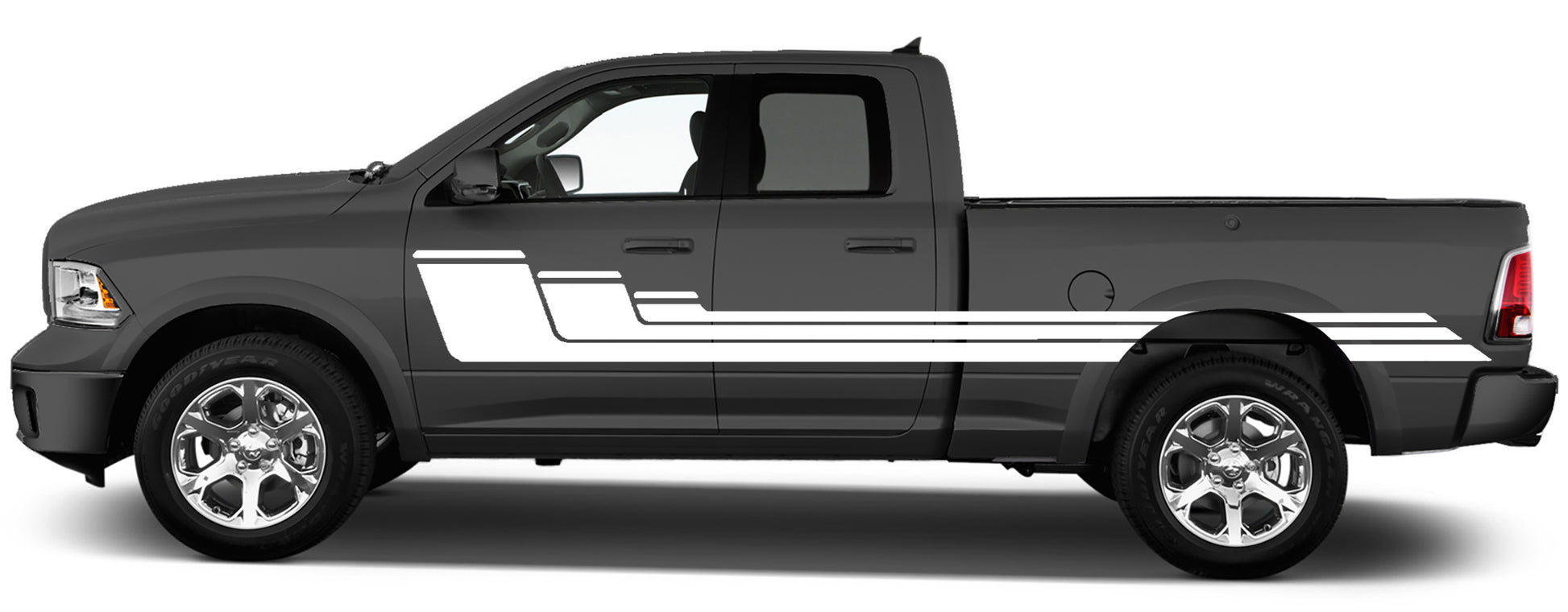 rally side door stripes graphics for dodge ram 2008 to 2018 models white