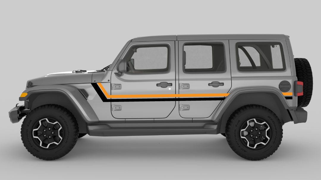 Yellow and Black Retro Double Center Stripes on Gray Jeep Wrangler JL