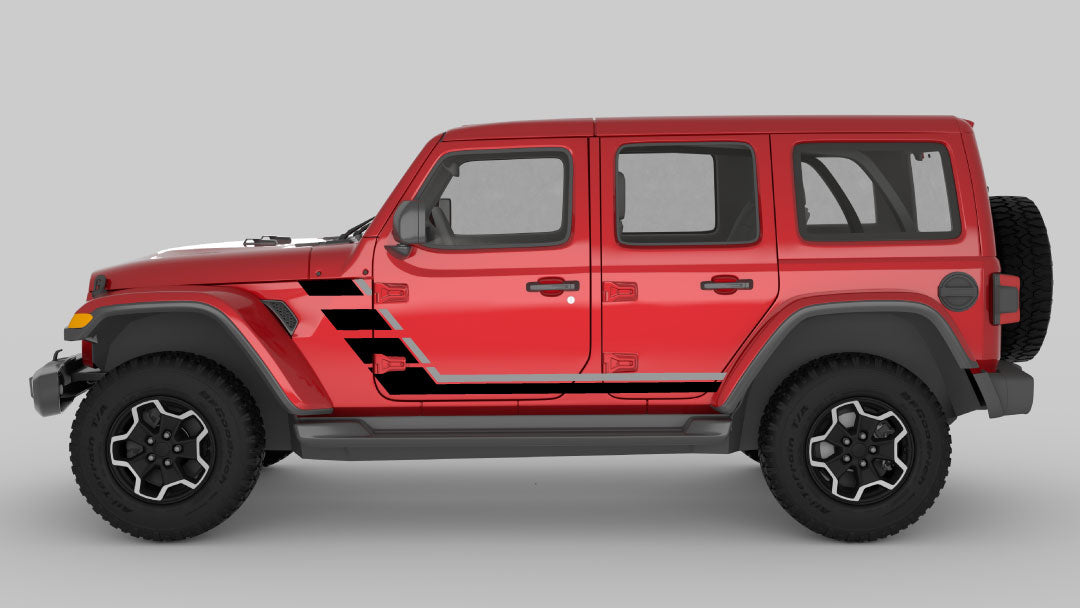 Gray and Black Retro Double Hash Stripes on Red Jeep Wrangler JL