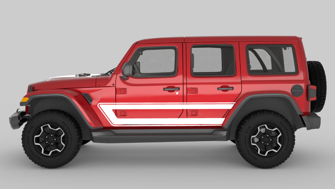 White Retro Style Side Stripes on Red Jeep Wrangler JL