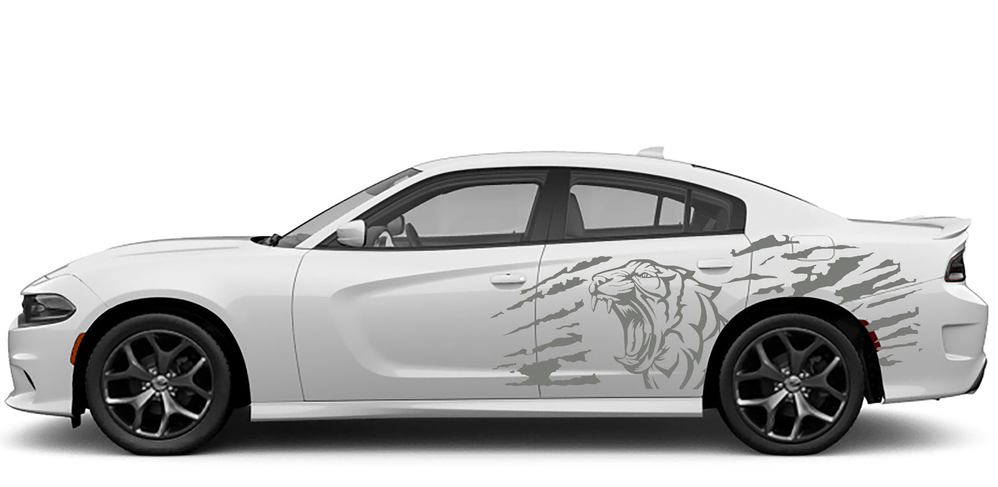 Roaring tiger side decals for dodge charger 2015 to 2023 models gray
