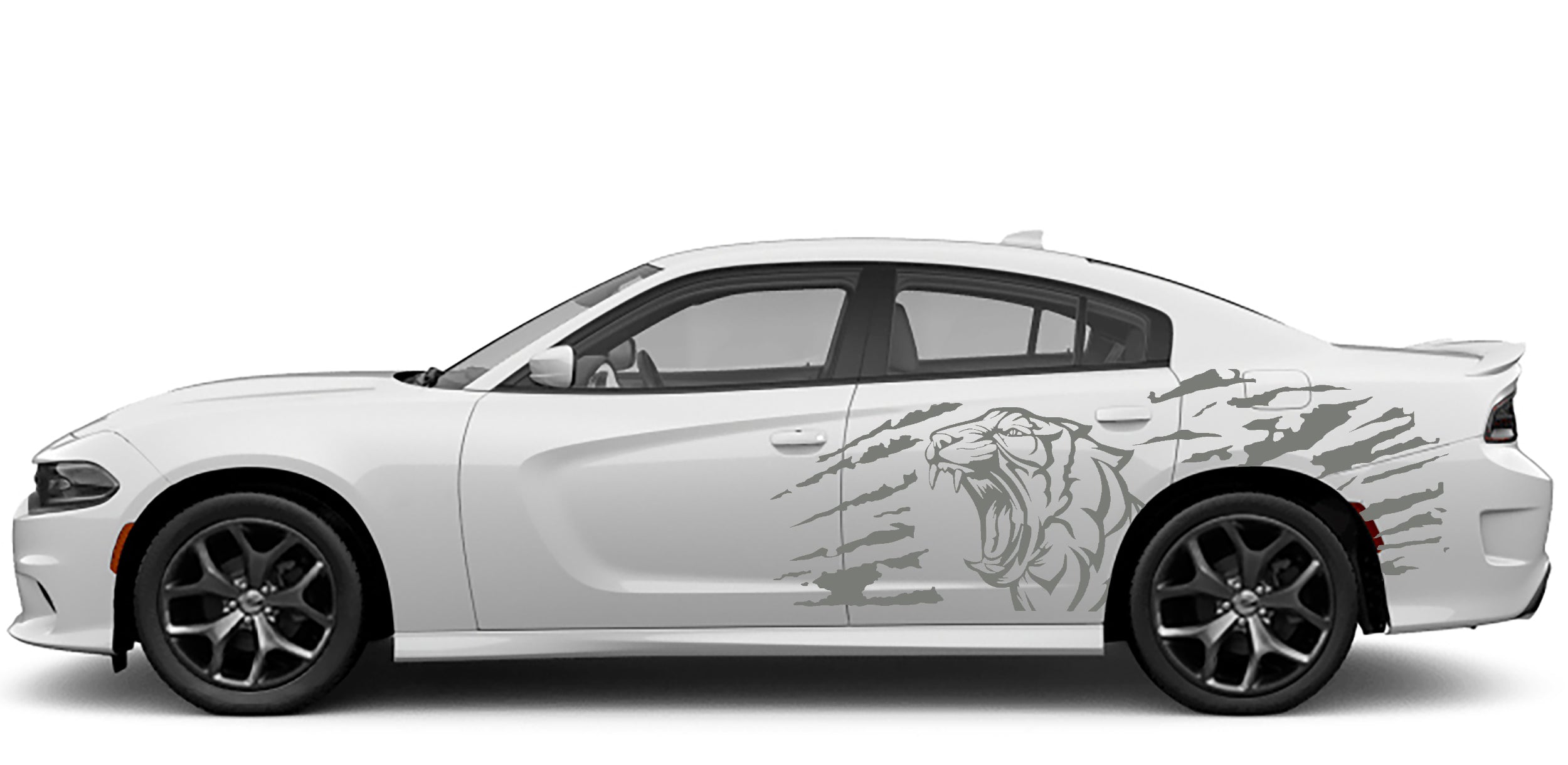 Roaring tiger side decals for dodge charger 2015 to 2023 models gray