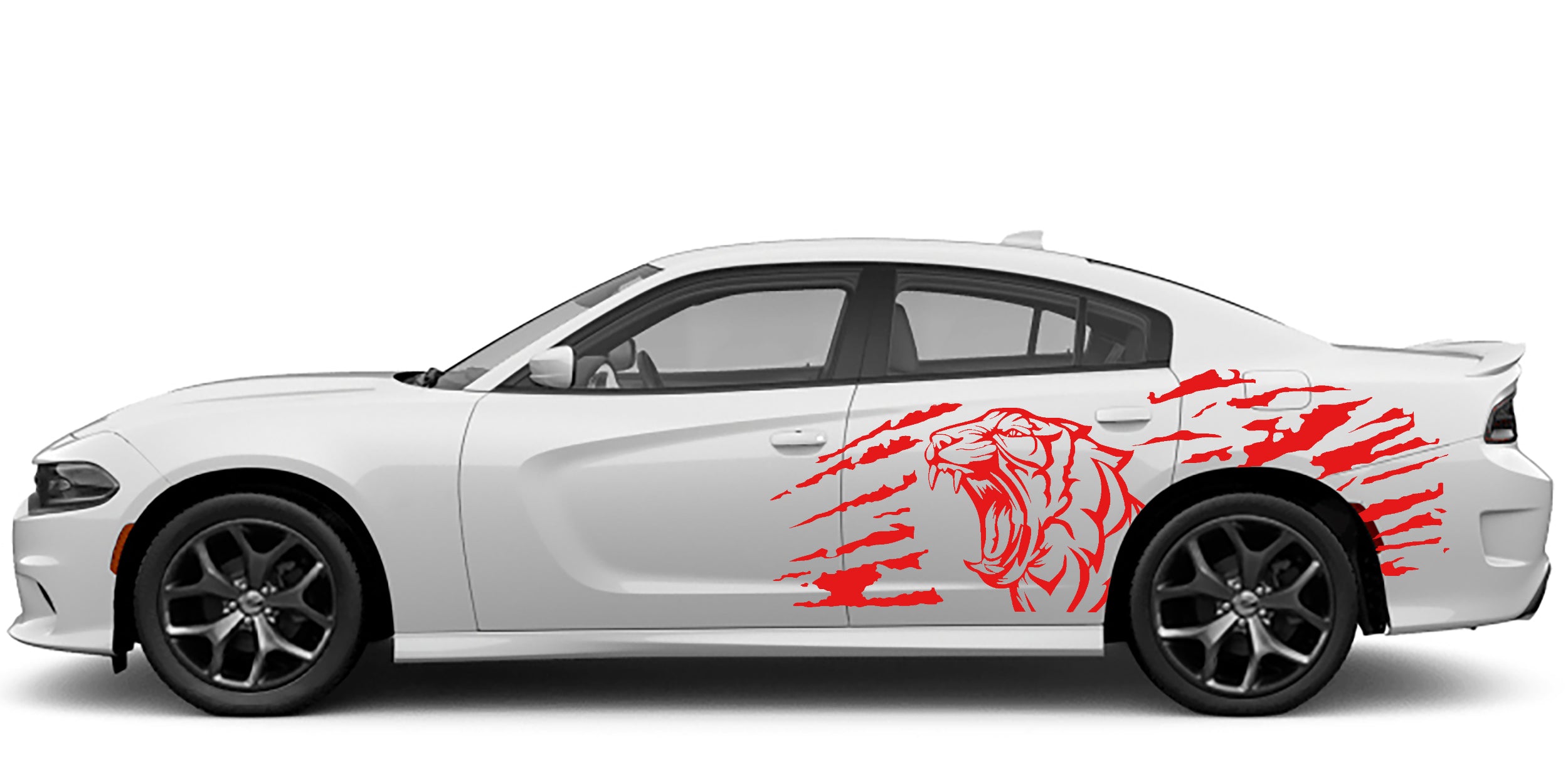 Roaring tiger side decals for dodge charger 2015 to 2023 models red