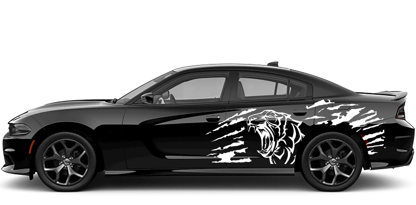 Roaring tiger side decals for dodge charger 2015 to 2023 models white